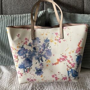 Floral Watercolor Tote Bag in Cream and Blue